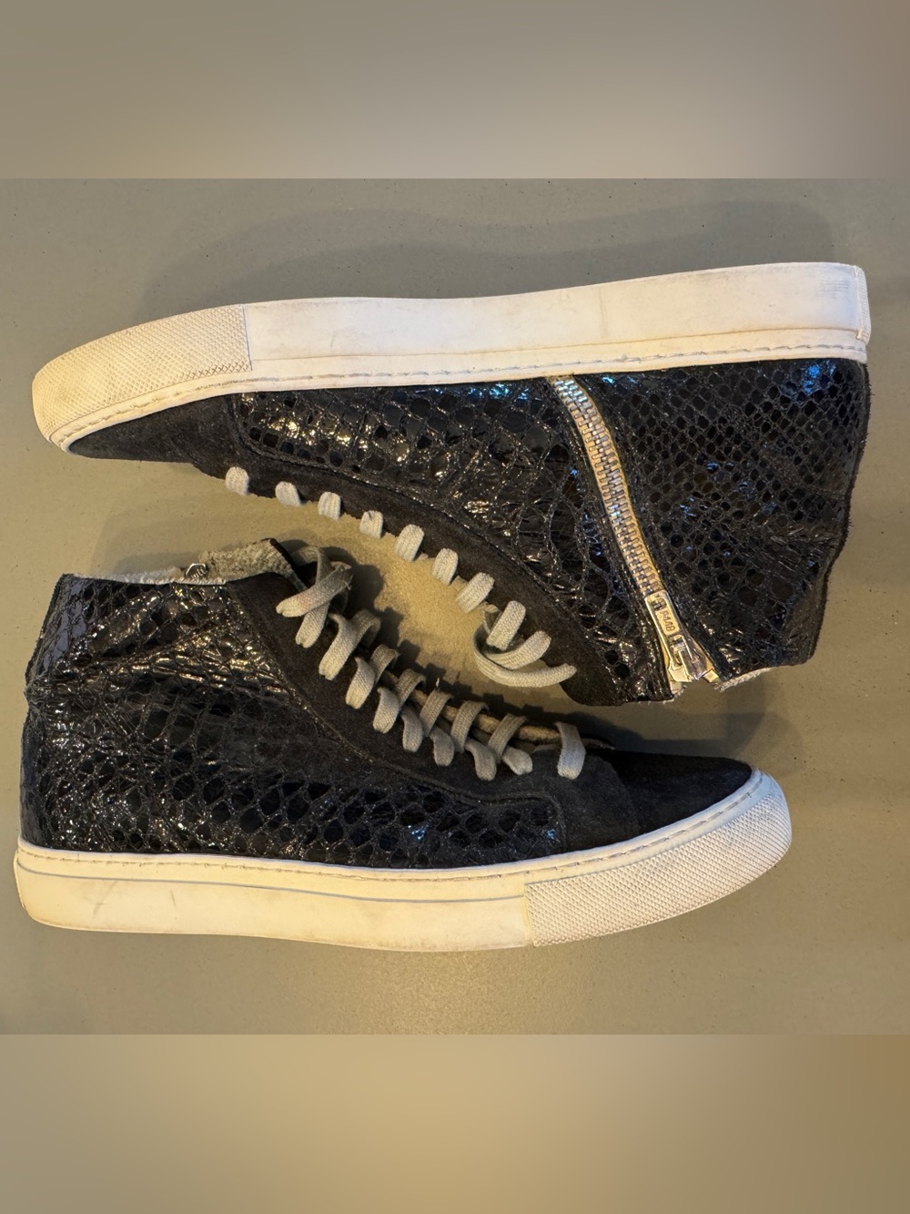 P448 Croc Embossed Black High Top Sneaker Sz 38